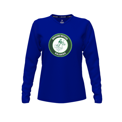 [FTLVCFRY-FYXS-LOGO1] Decker Comfort T-Shirt (Female Youth XS, Royal, V Neck, Logo 1, Long Sleeve)
